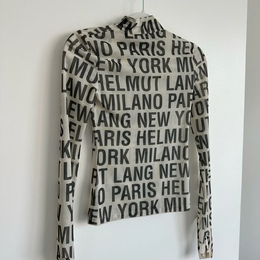 New With Tags Helmut Lang Black Logo Print Long Sleeve Top on Cream - Picture 9 of 14